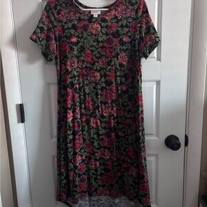 LuLaRoe Black and Red Floral Midi Dress